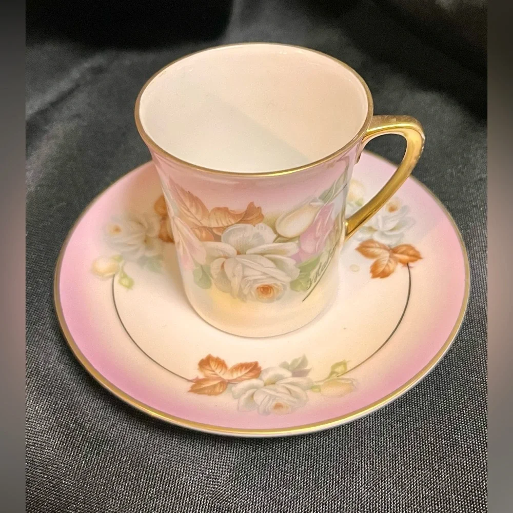Antique Royal Rudolstadt Chocolate Cup Saucer Hand Painted F. Kahn Mint Cond